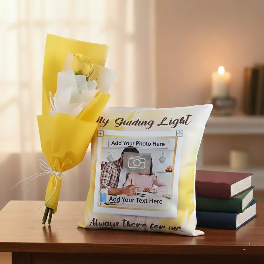 Heartfelt Yellow Rose & Cushion Gift Set