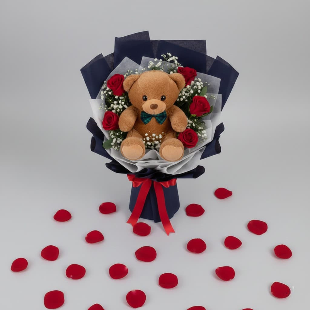 Romantic Red Rose & Cuddly Teddy Combo