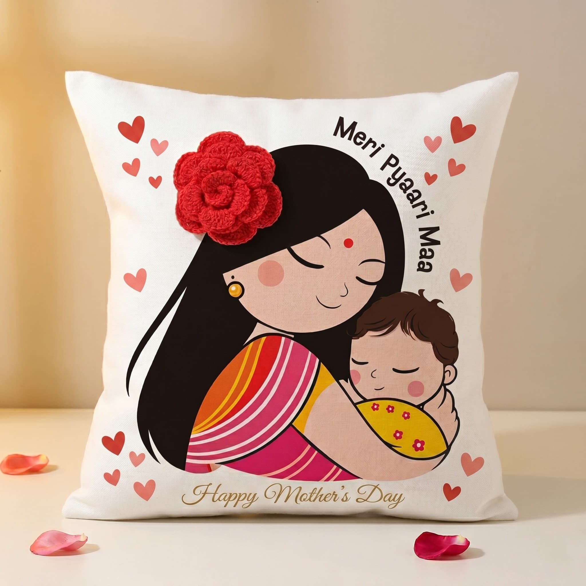 Heartfelt 'My Dear Mom' Rose Patch Cushion